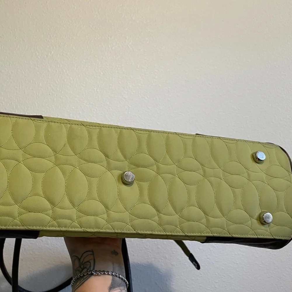 Chelsey Henry Quilted Laptop Tote Bag – Green with Brown Trim | Like new
